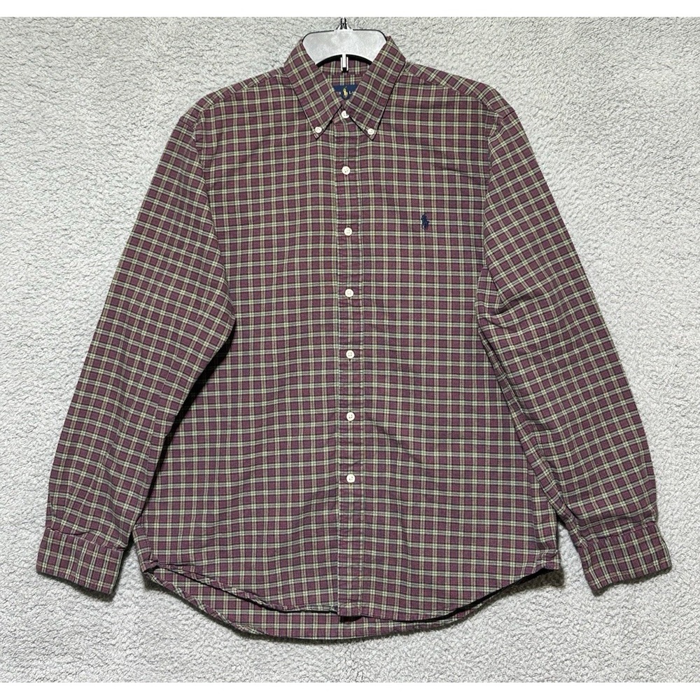 Vtg Ralph Lauren Mens Sz L Red Yellow Blue Plaid Classic Fit Button-Down Shirt
